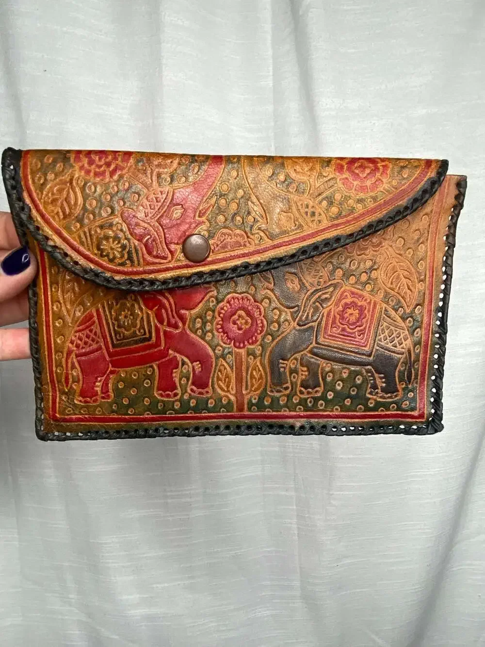 Vintage Leather Elephant Design Clutch